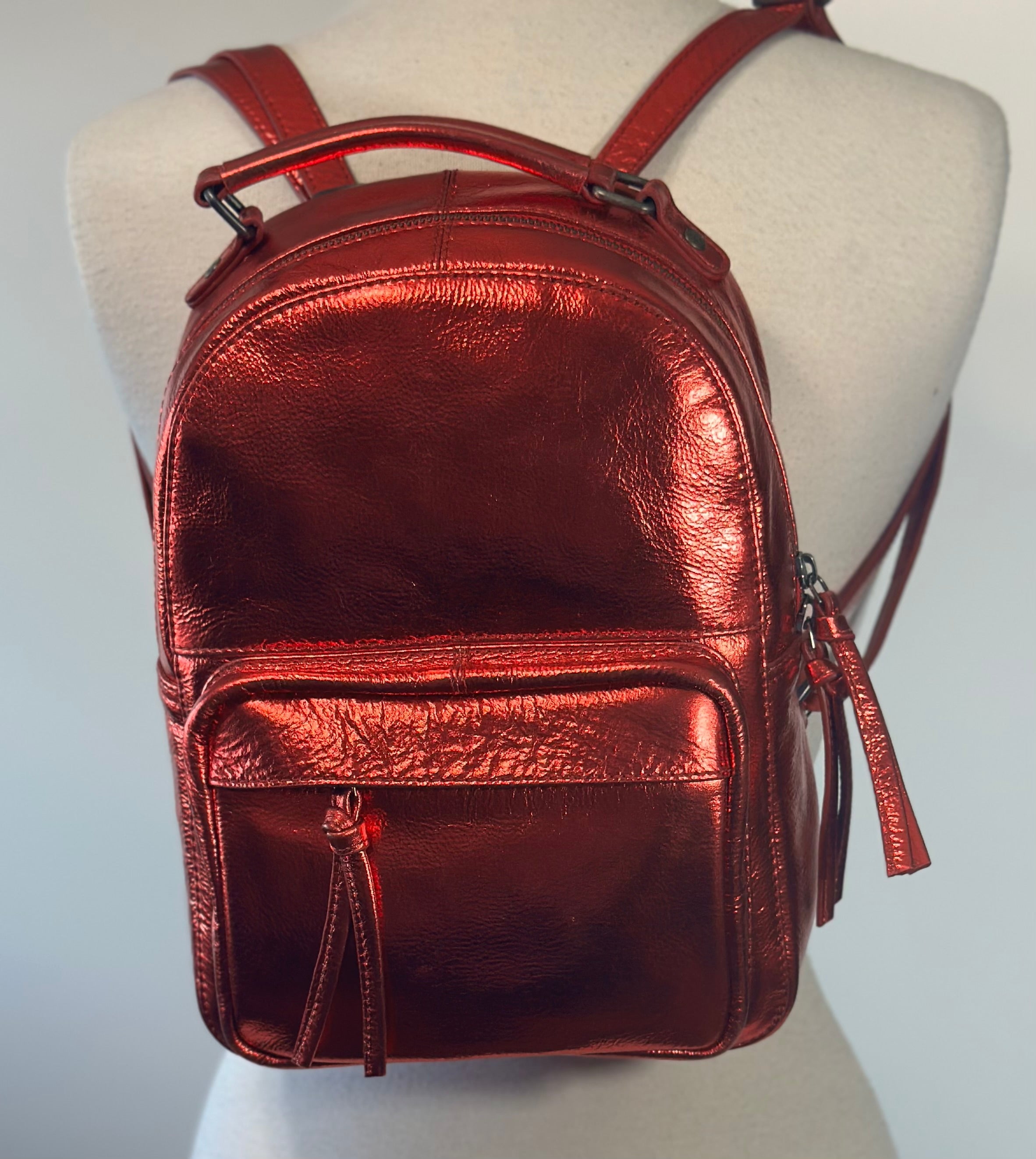 Sample Sale #67 firehouse Red Metallic leather backpack