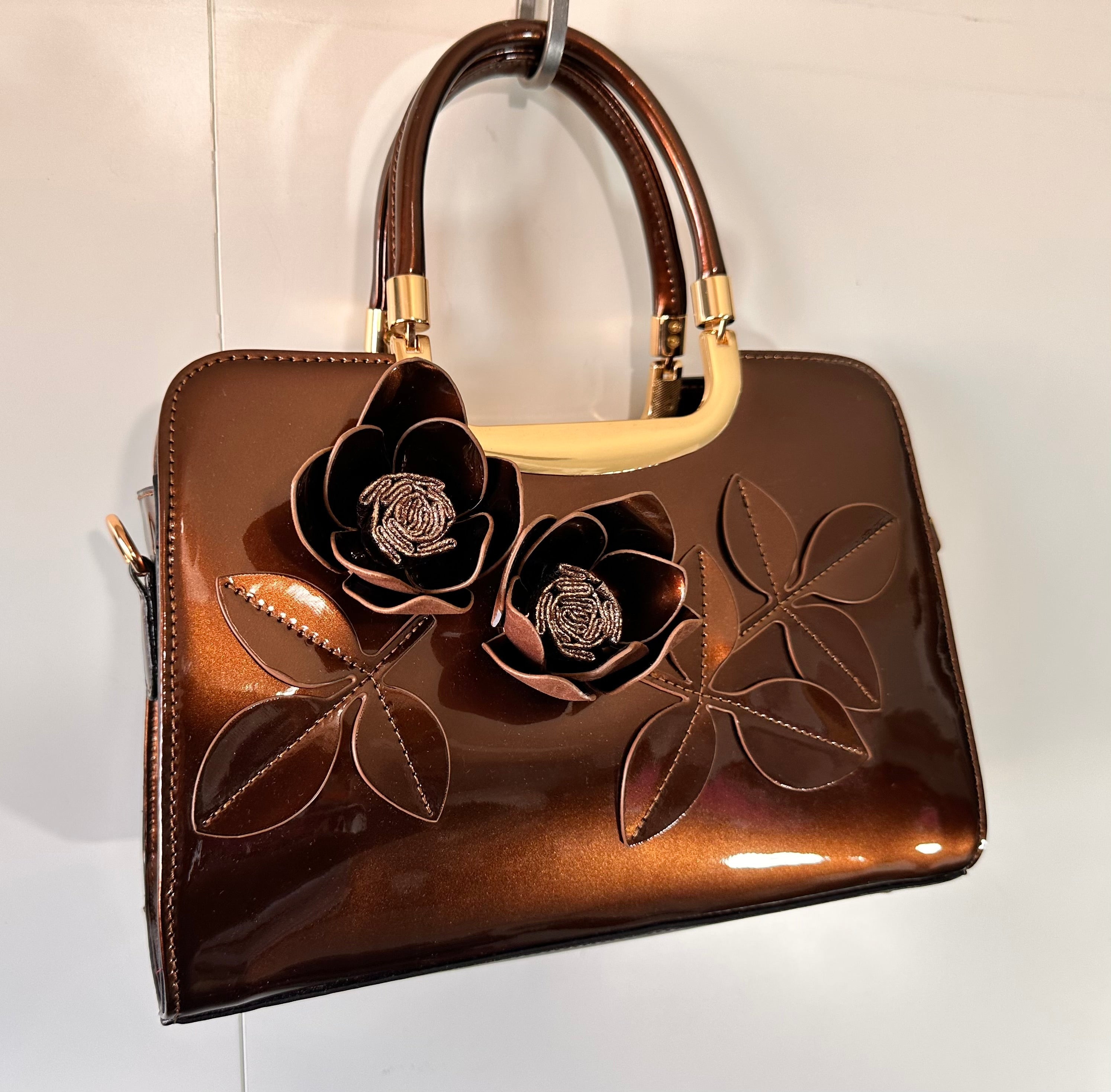 AS400 Patent Leather Roses Satchel