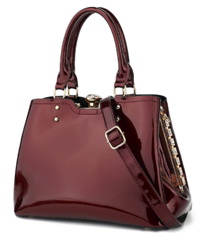 AS408.Patent Leather Crystal Rim Satchel
