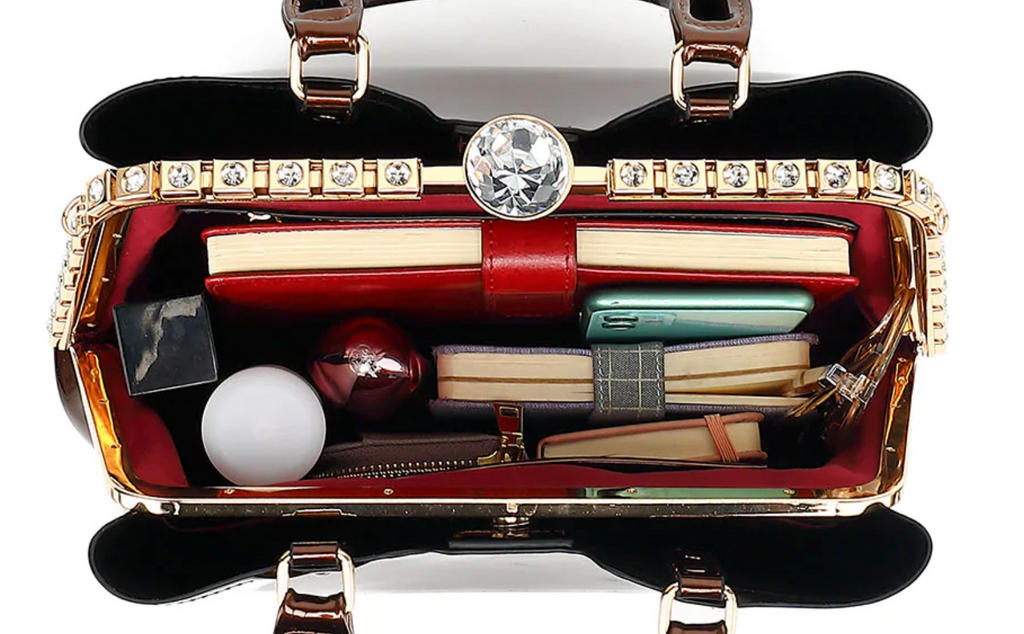 AS408.Patent Leather Crystal Rim Satchel