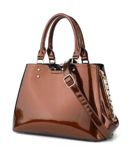 AS408.Patent Leather Crystal Rim Satchel