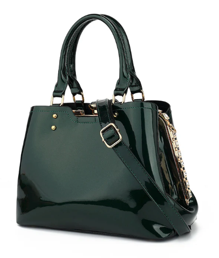 AS408.Patent Leather Crystal Rim Satchel
