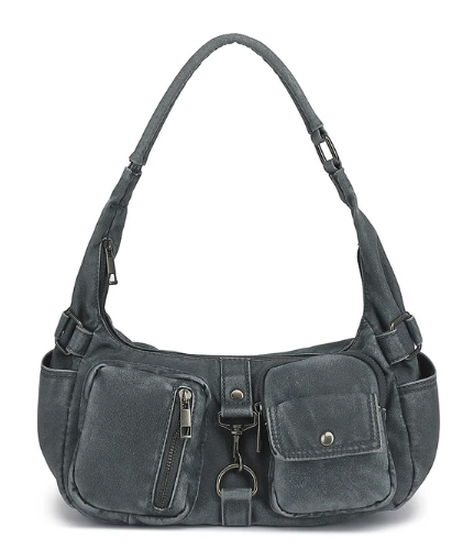 AS300 distressed washed shoulder bag with cargo pockets