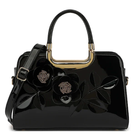 AS400 Patent Leather Roses Satchel
