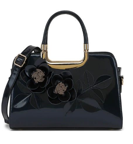 AS400 Patent Leather Roses Satchel