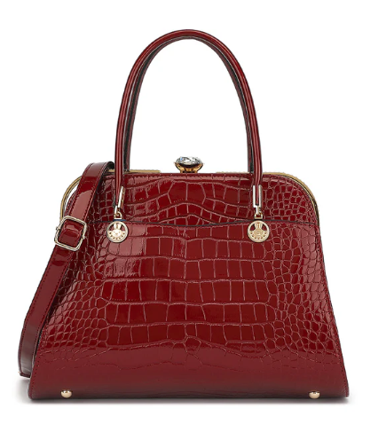 AS403 Patent Leather Crocodile and Diamonds Satchel
