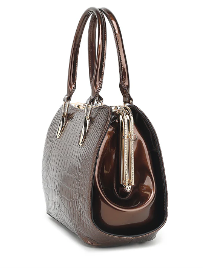 AS406 Patent Leather Crocodile Embossed Satchel