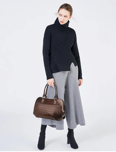 AS406 Patent Leather Crocodile Embossed Satchel